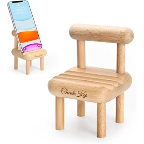 Cute Wooden Phone Stand for Desk,Wood Mini Chair Phone Dock Cradle Tablet Holder,Fully Assembled,Portable,Adjustable Viewing for 4-10" Cell Phones,Pads,Kindles,Switches,Tablets,E-Readers