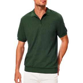 Men's Knit Polo Shirts Short Sleeve Button Down Polo Shirt Classic Fit Golf Shirts