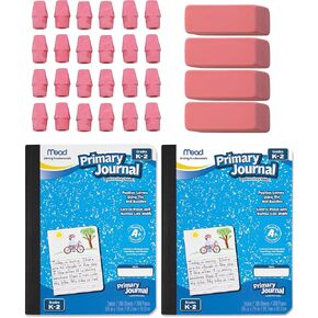 Mead Primary Journal K-2nd Grade 2 Pack Including 24 Pink Cap Eraser and 4 Large Erasers, Latex-Free in Kuwait