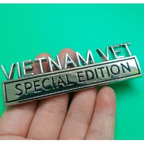 Vietnam Vet Special Edition Emblem with Strong Adhesive, Vietnam Vet Special Car Emblem 3D Badge Decal Car Truck Replacement Compatible with Universal Vehicle, Car, Truck, SUV (Silver Black)