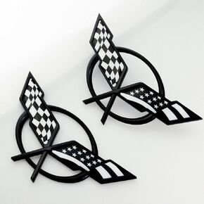 2Pcs (Pair) Front & Rear Crossed Flags Emblems Car Badge 3D Logo Replacement for 97-04 Corvette C5 19207384 19207385 (Black)