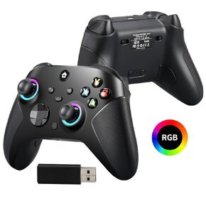 وحدة تحكم لاسلكية TECTINTER لجهاز تحكم Xbox One، وحدة تحكم Xbox One لاسلكية 2.4 جيجا هرتز مع 8 ألوان RGB Light/قابلة للبرمجة/بطارية 800 مللي أمبير في الساعة، متوافقة مع Xbox One، Xbox One S/X، Xbox One Series X/S