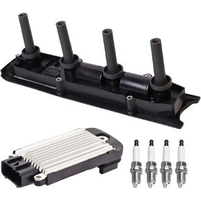 ENA Ignition Coil Pack with Ignition Module and Set of 4 Platinum Spark Plug Compatible with Chevrolet Oldsmobile Saturn Pontiac Cavalier Malibu Alero Sunfire 2.2L 2.4L L4 Replacement For 5263 UF391