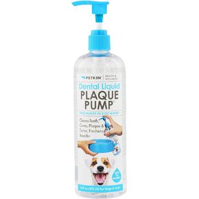 Petkin Dental Liquid Plaque Pump, 16 Fl Oz - Dental Water Additive Cleans Pet's Teeth, Gums, Plaque & Freshens Breath - Invisible Formula Has No Taste, Color, or Smell - for Dogs and Cats