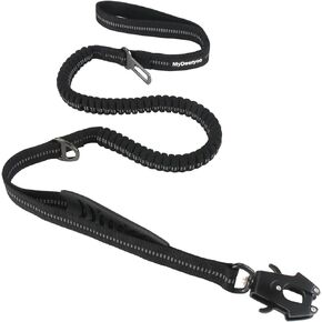 Dog Leash Heavy Duty for Medium Large Dogs, Tactical Dog Leash with Two Padded Traffic Handle Control Dog Walking Training, 4-6 Foot Reflective Bungee Dog Leash with Frog Clip, with Car Seatbelt