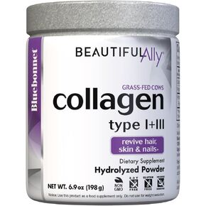 Bluebonnet Nutrition Beautiful Ally Collagen Powder, Hydrolyzed Collagen from Grass Fed Cows, Collagen Peptides Type 1 & 3, Non GMO, Gluten Free, Soy Free, Milk Free, 28 Servings, Unsweetened, 6.9 Oz