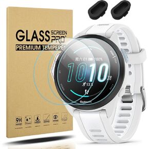 Suoman 3+2 Pack for Garmin Forerunner 165 Screen Protector, Charger Port Protector + 9H Hardness Tempered Glass Protector for Forerunner 165/165 Music