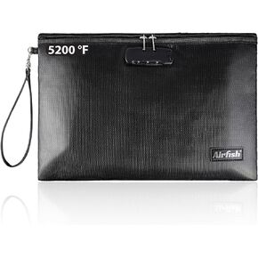 Airfish Fireproof Document Bags W/Lock, 14.2 x 10 inches Zipper Closure Money Bag, Safe and Waterproof Storage Pouch for A4 A5 Document, Cash, Watch, Jewelry, Passport, Phone, Pad