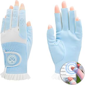 Ladies Golf Gloves with Open Finger - Thin PU Leather Glove for Women - Breathable Lace Trimmed Design - Outdoor Non-Slip Glove - Golf Gloves for Women (TYS-031)