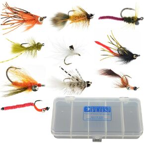 Carp Fishing Fly Fishing Flies – Fly Fishing Kit + Fly Box – Realistic & Highly Effective Fly Fishing Gear – Carp Flies for Fly Fishing on Strong, Sharp Hooks (10 Flies)