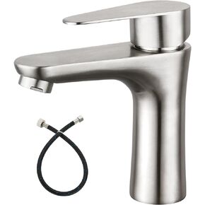 Brushed Nickel Bathroom Faucet Cold Water Only SUS304 Stainless Steel Single Handle One Hole Deck Mounted Lavatory Tap Single Switch (Drain not Included)
