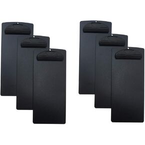 Plastic Clipboard, for Memo, Menu, Credit Card Receipt, 4x9in, 6-Pack (Black)
