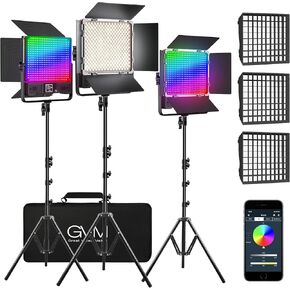 GVM 50SM Pro LED Video Light مع Softboxes، RGB + ثنائي اللون مزدوج الجوانب، كل جانب 50 وات، طقم إضاءة فيديو مع تحكم بلوتوث، مصابيح لوحة LED لليوتيوب، الاستوديو، 3 عبوات (GVM-50SM-3L) in Kuwait