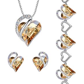 Leafael Infinity Love Heart Necklace, Stud Earrings, and Bracelet for Women, Healing Stone for Power Crystal Jewelry, Silver Tone Gifts for Women, Golden Yellow Shade