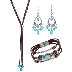 Bohemian Turquoise Jewelry Set for Women, Vintage Turquoise Necklace Earrings Bracelet for Western Boho Party (Vintage)