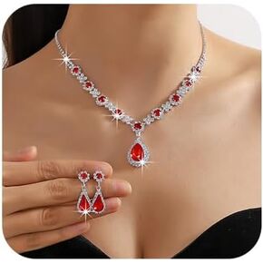 Denifery Bridal Necklace Earrings Set Crystal Wedding Jewelry Set Rhinestone Choker Necklace for Women and Girls