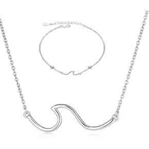 YFN Sterling Silver Ocean Wave Necklace and Wave Bracelet Jewelry Sets