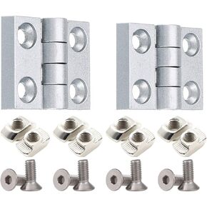Aluminum Profile Hinge Install Kit, 2X Zinc Alloy Hinge, 8X M6 T-Nuts, 8X M6 Hex Socket Flat Head Screw,for 3030 Serie 8mm Slot Aluminum Profile Extrusion Frame