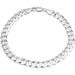 Mens Solid 925 Sterling Silver Chain Bracelet - 7mm Curb Chain for Men Length 18.5cm, 19.5cm, 20cm, 21cm and 23cm
