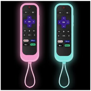 2Pack Remote Control Cover fits for Roku TV | Onn Roku | TCL Hisense Roku Silicone Protective Controller Sleeve Universal for Roku Express 2021 | Roku Streaming Stick+ Remote Case(Glow Pink&Glow Blue)