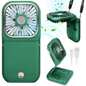 Portable Fan, Foldable Neck Fan with Lanyard, Mini USB Rechargeable Cooling Fan, Women Men Personal Handheld Fan Quiet Desk Fan, Phone Holder Mobile Power, for Travel Home Office Outdoor (White)