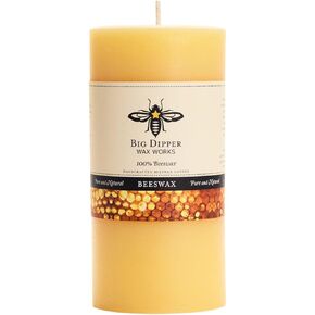 Big Dipper Wax Works Beeswax Pillar Candle, 90-Hour Long Burn, Pure Beeswax Candle, Large 3" x 6"