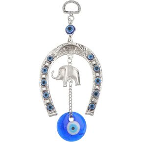 Veemoon Blue Evil Eye Hanging Ornament Amulet Horseshoe Elephant Design for Good Luck and Blessings Wall Hanging Decor Pendant for Car Home Office