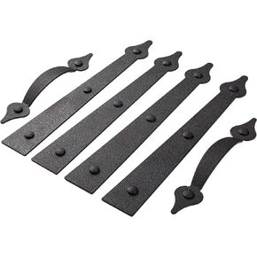 Decorative Magnetic Garage Door Hinges Hardware, 6 Pieces Garage Door Accents Attractive Curb Appeal Faux Hinges Handles Decor Hardware Kit, Black(4 Hinges+2 Handles)