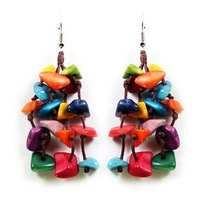 Tagua Earrings Multicolor Tassels Handmade Fair Trade, Lightweight, by Florama Natural Jewelry