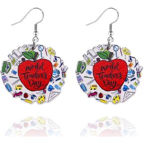 أقراط المعلم للنساء الفتيات اليدوية لطيف الخشب متعة الملونة قلم رصاص أبل كتاب تلوين استرخى قطرة أقراط المدرسة العصرية الفن عاشق المجوهرات الهدايا (قلم تلوين 2) in Kuwait