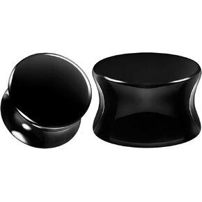 Pair of Black Onyx Stone Double Flared Saddle Piercing Jewelry Ear Stretcher Plugs Flesh Earring Lobe