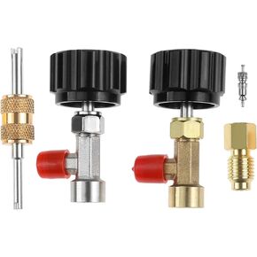 R134a Can Tap, Self Sealing R134a Refrigerant Dispenser with 1/2" Acme 1/4" SAE Adapter, R134a Self Sealing Can Tap and Puncture AC Freon Can 134a Adapter Fittings for AC System Black