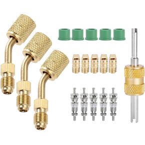 R410A Adapter, Mini Split Adapter 5/16’’ SAE Female to 1/4’’ SAE Male with Valve Core Remover, R134a Hose Gaskets, 5V1 Valve Cores, Thimbles for Mini Split HVAC System & Refrigeration Service