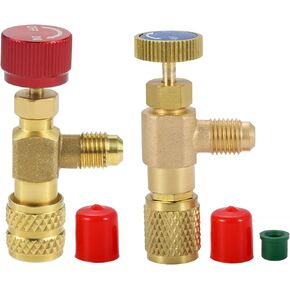 Mtsooning R12 R410 Refrigerant Charging Valve, R12 R22 1/4" Male to 1/4" Female, R410-1/4" Male to 5/16" Female, Flow Control Ball Valve with Safety Adapter for R12 R22 R410 Air Conditioner Manifold