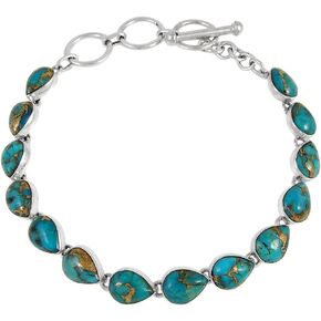 Turquoise Link Bracelet Sterling Silver 925 Genuine Turquoise & Gemstones in Kuwait