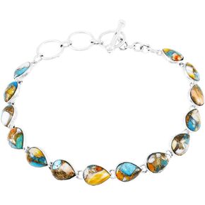 Turquoise Link Bracelet Sterling Silver 925 Genuine Turquoise & Gemstones