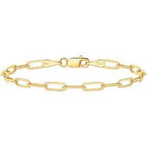 14K Gold Over 925 Sterling Silver Clasp 4mm Paperclip Bracelet for Women Diamond Cut Gold Bracelets for Women Solid Gold Bracelet Gold Jewelry for Women