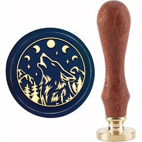 CRASPIRE Wolf Wax Seal Stamp Mountain Vintage Sealing Wax Stamps Moon Star 30mm Retro Wood Stamp Removable Brass Head for Wedding Invitations Envelopes Halloween Christmas Thanksgiving Gift Packing