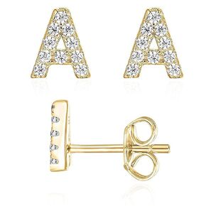 Initial Stud Earrings for Girls 18K Gold Plated CZ Simulated Diamond Stud Earrings Hypoallergenic Earrings for Women (B)