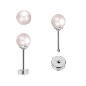 Tiny Pearl Stud Earrings Flat Screw Back Stud for Women Girls,14K Gold Pearl Cartilage Helix Hypoallergenic 316L Surgical Steel Piercing Earrings Mother's Day Anniversary Jewelry Gift(6mm,Gold)