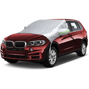Windshield Cover for Snow, 90.6'' x 57.9'' Thickened Weatherproof Front Windshield Protector with Side Mirror Covers, Universal Winter Windshield Cover for Ice, Frost, Snow