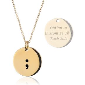 Semicolon Awareness Necklace, Pause Pendant Necklace Jewelry for Anxiety and Mental Health Awareness, 316L Surgical Stainless Steel