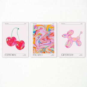 Retro Abstract Gradient Aura Poster Pink Cherry Aesthetic Cute Balloon Dog Wall Art 12x16 Inch Black Framed Set of 3 Trendy Preppy Euphoria Canvas Prints For Teen Bedroom