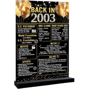 Trgowaul زينة عيد الميلاد الحادي والعشرون للنساء والرجال، الذهب الأسود مرة أخرى في عام 2003 ملصق عيد ميلاد أكريليك علامة طاولة مع حامل، هدايا ديكور عيد الميلاد الحادي والعشرون عتيقة منذ 21 عامًا ملصق تزيين هدايا الحفلات in Kuwait