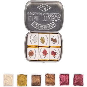 Csy Art Gallery Handmade Artist Watercolour Paints-Metallic Glitter - Retro Portable Metal Case-Pearlescent Sparkle Professional Soild Water Colour (Fairytale)