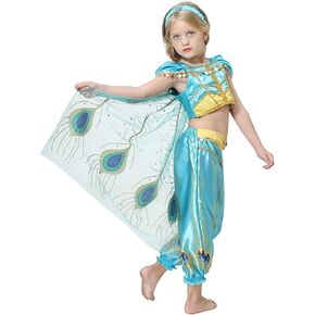 Kids Girls Jasmine Costume Arabian Princess Aladdin Halloween Cosplay Dress up Birthday Party Outfit
