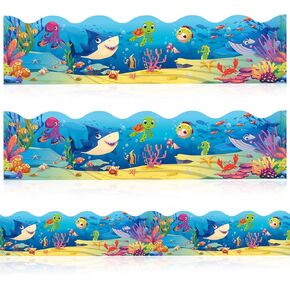 60 Ft Under The Sea Bulletin Board Borders 60 pcs, Ocean Themed Straight Bulletin Boards Trim With Glue Point Dots For Classroom School Chalkboard Whiteboard Fish Ocean Theme Birthday Party Supplies