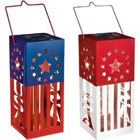 Amscan Patriotic USA Solar Metal Lantern - 8 1/2' x 4 3/8' | Multicolor | 1 Set