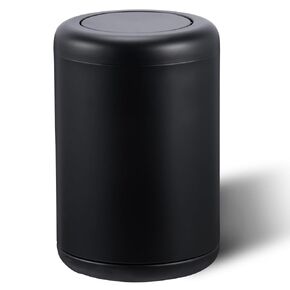 Waste Can 3 Gallon with Swing Lid，Brushed Stainless Steel Trash Can，Metal Cylindrical Garbage Can，Brass Wastebasket Bin for Bathroom,LivingRoom,Office,Kitchen,Bedroom,Hotel (Black)