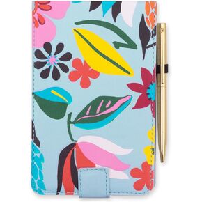 Kate Spade New York 5.5" x 3.75" Jotter Notepad with Refillable 96 Page Perforated Lined Notepad, Gold Pen, Flip Cover, and Elastic Loop, Safari Floral